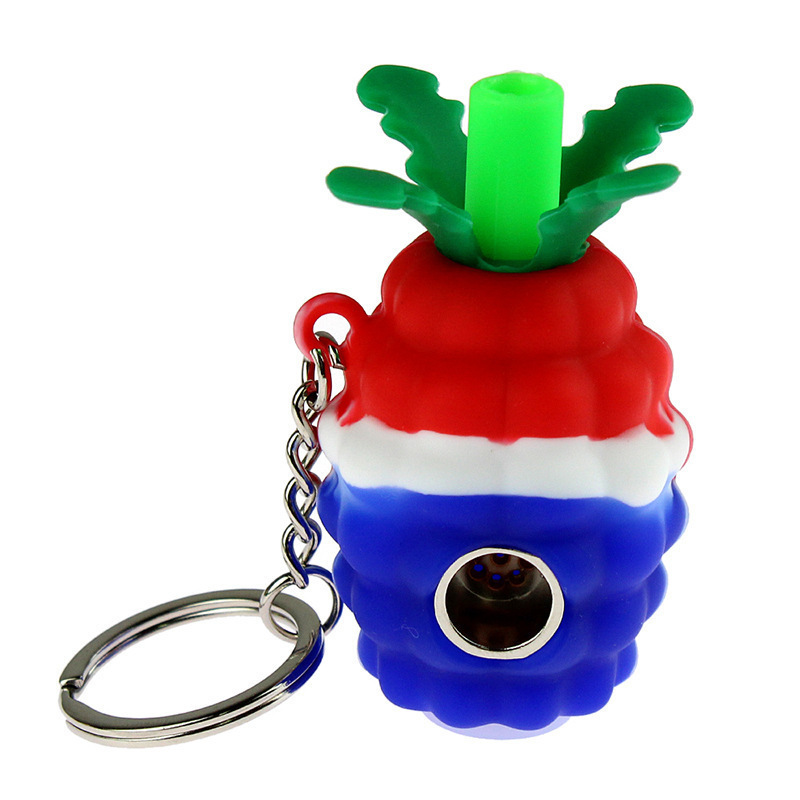

Novelty 2.2 Inches Mini Pineapple Silicone Hand Pipe With Keychain And Metal Screen Three Colors Pipes