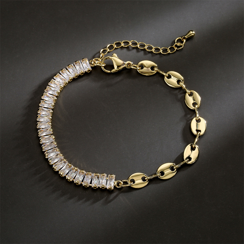 New Arrival White Zircon Chain Bracelet Fashion Gold Plated Copper Jewelry for Women Gift