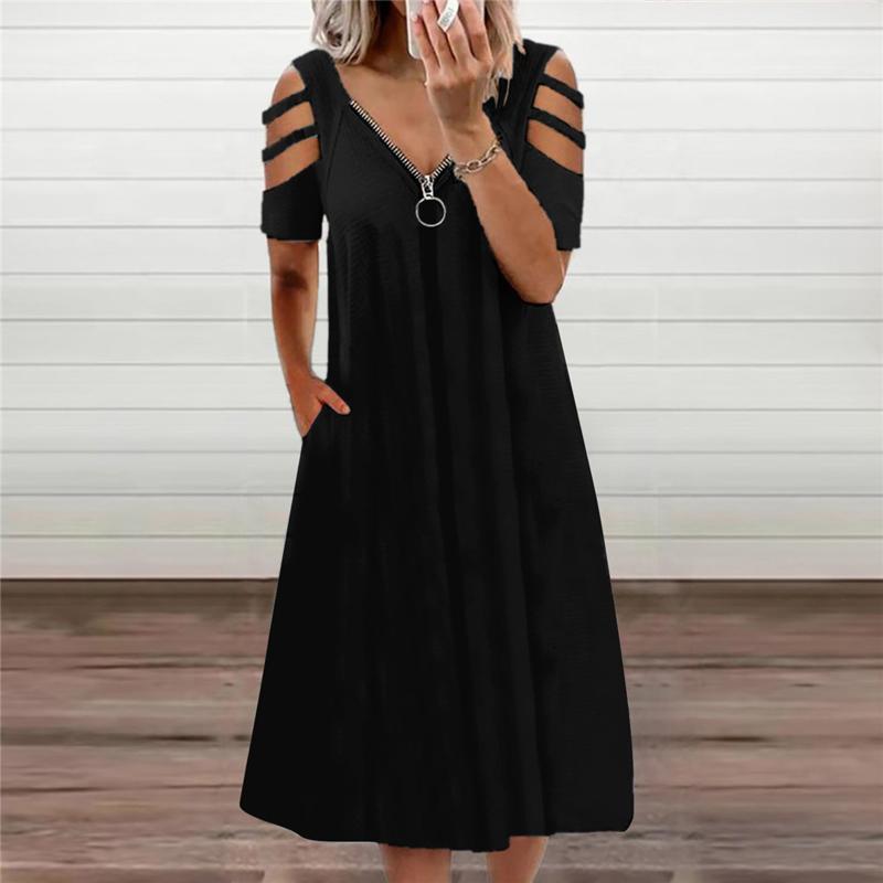 Casual Dresses Spring And Autumn Long Women' Loose Solid Color Dress Sexy Hollow Out Strapless Short-sleeved V-neck Zipper Skirt D4
Casual Dresses Spring And Autumn Long Women' Loose Solid Color Dress Sexy Hollow Out Strapless Short-sleeved V-neck Zipper Skirt D4