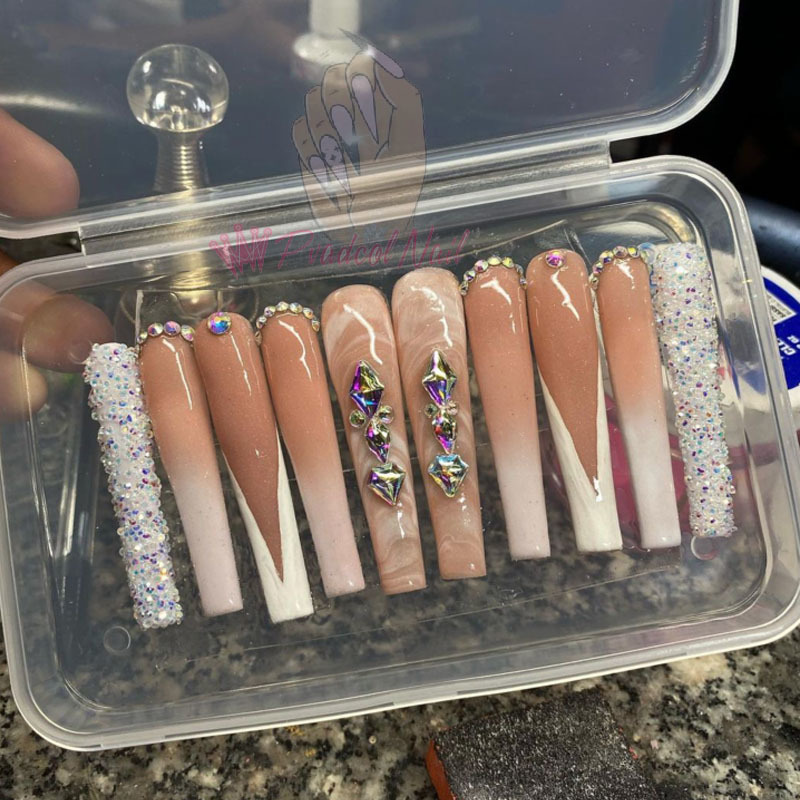 3XL Square Straight Long Full Cover Nails Artificial Acrylic False Nail Tips Clear Press On Manicure Tool 220725