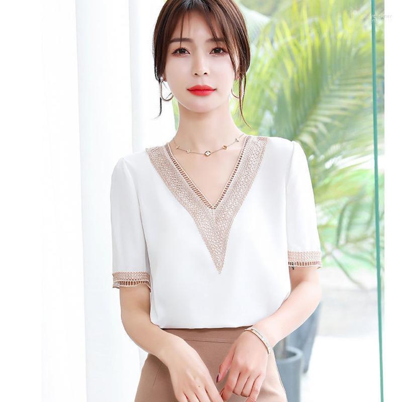 Women' Blouses & Shirts Ladies Fashion White Chiffon Hollow Out V-neck Short Sleeve Patchwork Bottom Shirt Basic Woman Tops Loose Retro Ver
Women' Blouses & Shirts Ladies Fashion White Chiffon Hollow Out V-neck Short Sleeve Patchwork Bottom Shirt Basic Woman Tops Loose Retro Ver