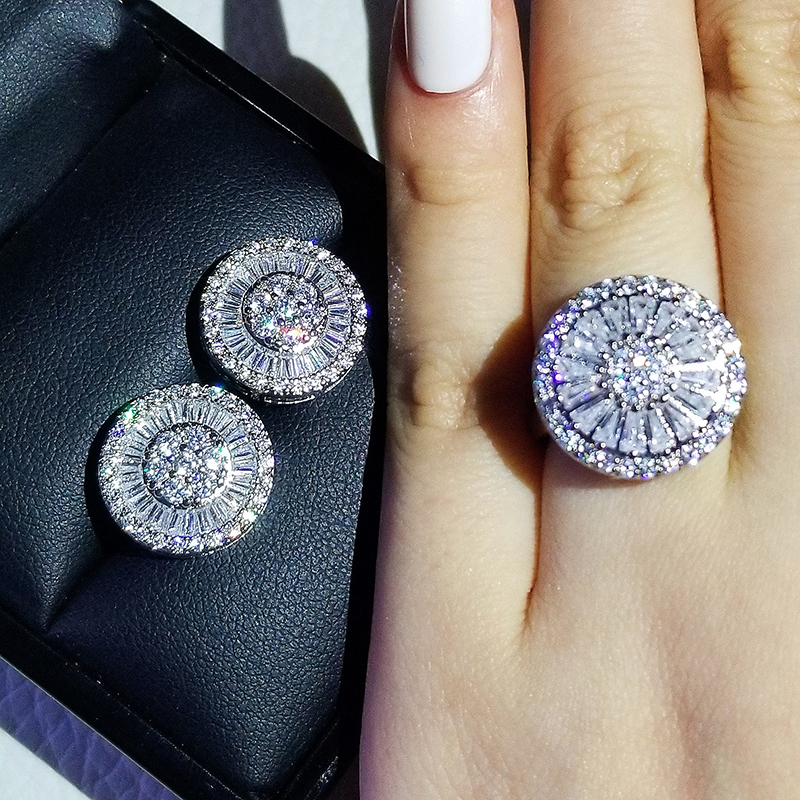 Luxury 18K White Gold Silver Bride Disc Full Zircon Jewelry Set Engagement Ring Stud Earring For Women Gift CE044
Luxury 18K White Gold Silver Bride Disc Full Zircon Jewelry Set Engagement Ring Stud Earring For Women Gift CE044