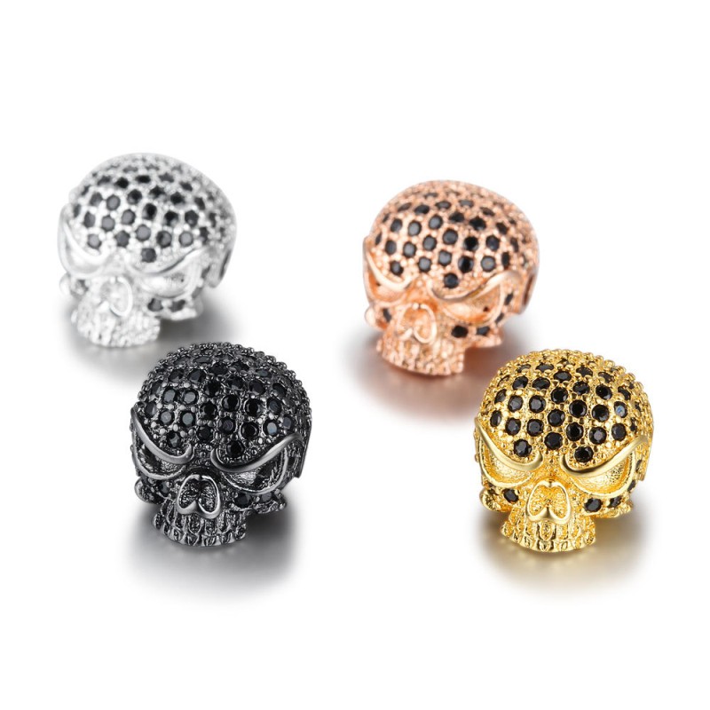 Fashion CZ Micro Pave Skull Charm Beads for DIY Bracelet Jewelry Making