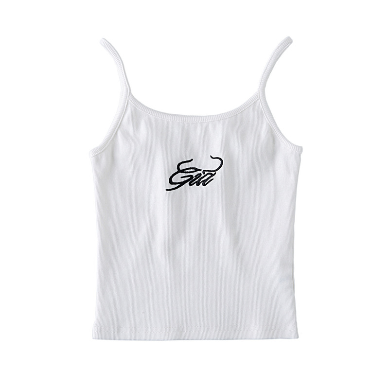 Summer Women Cotton Wrap Crop Tank Top Sleeveless Vest Solid Sexy Y2K Short Streetwear Gia Letters Ribbed Embroidered Camisole 220325