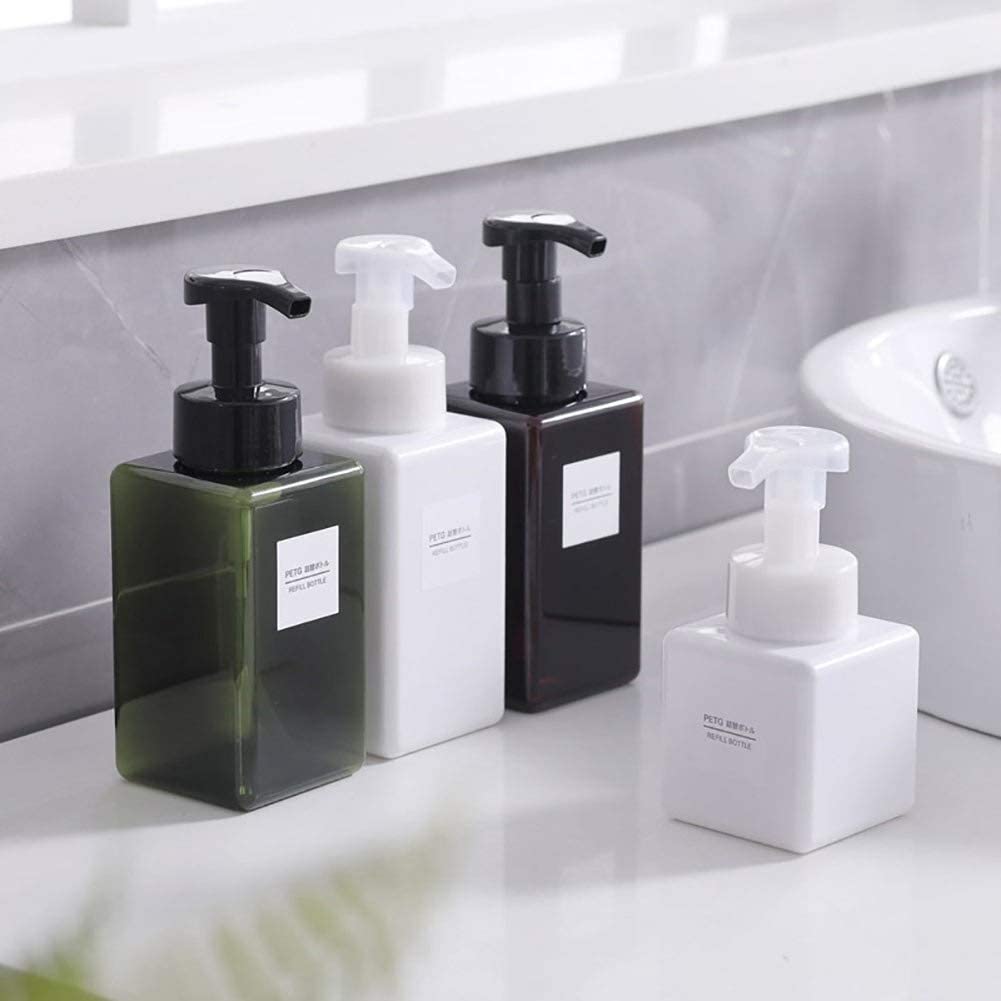Square Foaming Soap Dispenser 450ml 15oz Amber Refillable Plastic Foam Pump Bottle for Liquid Soap Shampoo Body Wash