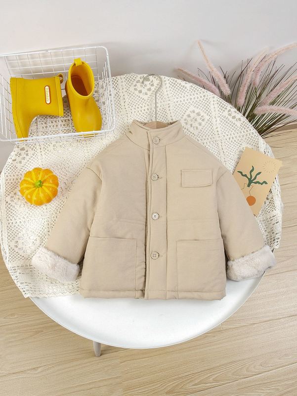 Toddler Boys 1pc Double Pocket Fuzzy Cuff Drop Shoulder Coat SHE