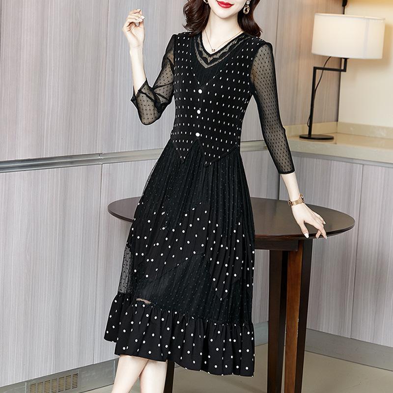 Dress Women 2022 Spring Fashion V Neck 3/4 Sleeve Polka Dot Printing Patchwork Elastic Miyake Pleated Slim A Line Casual Dresses, Black
Dress Women 2022 Spring Fashion V Neck 3/4 Sleeve Polka Dot Printing Patchwork Elastic Miyake Pleated Slim A Line Casual Dresses, Black