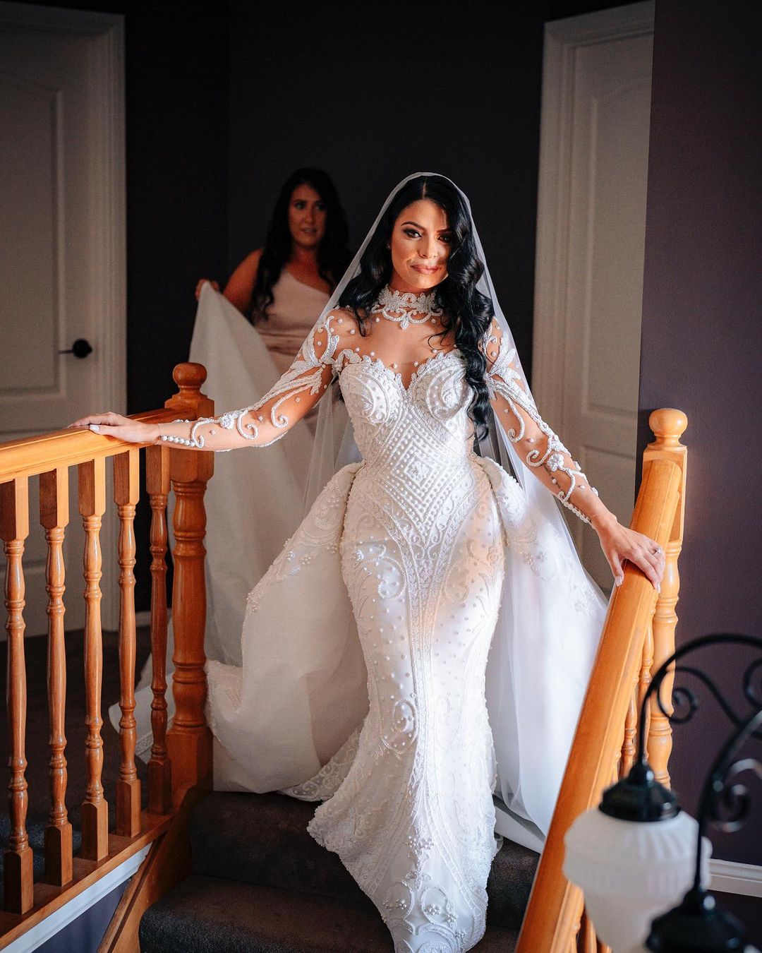 3D Floral Mermaid Wedding Dress 2022 Long Sleeve Sheer High Neck Sexy Backless Boho Dresses Bridal Gowns Robe De Mariage Vestido Novia