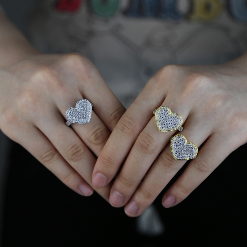 New Arrived Full Cz Stone Paved Heart Charm Ring with Gold Silver Plated for Women Men Wedding Party Jewelry Wholesale