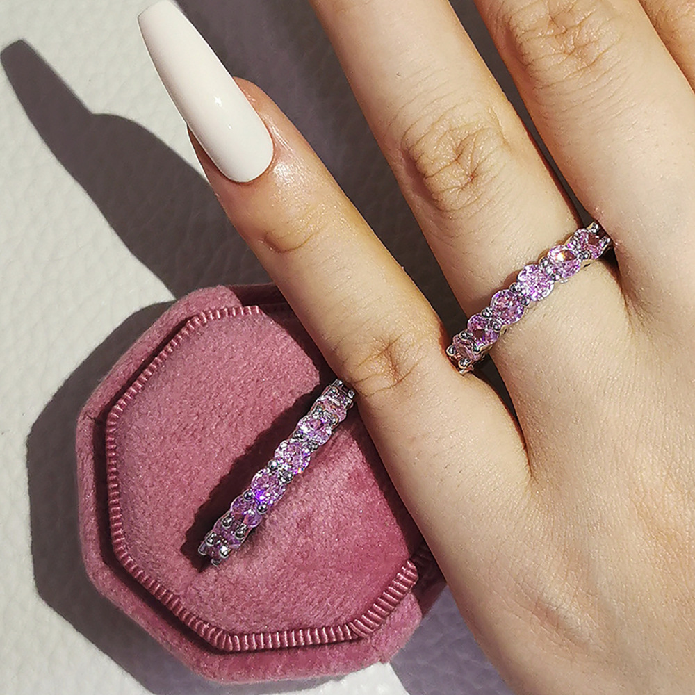 Wedding Rings for Women - 4MM Round Cut Multicolor Cubic Zirconia Emeralds Sterg Sier Band