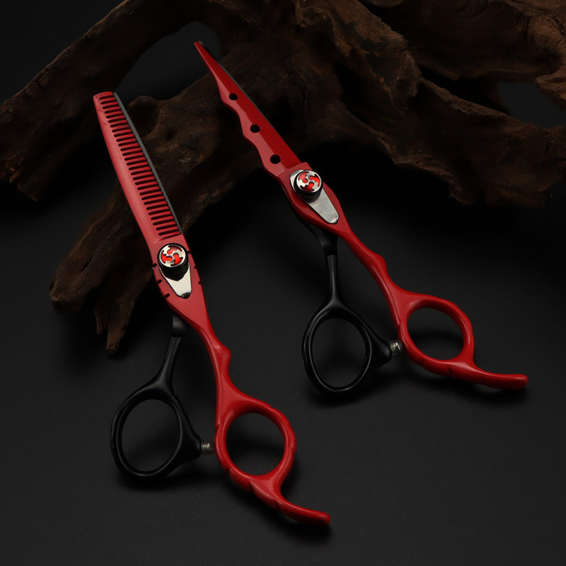 Professional Japan steel 6 '' 7 colors Flame gem hair scissors set cutting barber haircut thinning shears hairdressing 220317