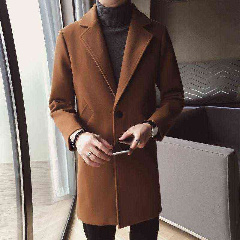 Men's Wool & Blends Single Button Men Trench Coat Windbreaker Korean Long Mens Tweed Leisure Trend Brand Fashion Chaqueta Invierno Hombre T220810