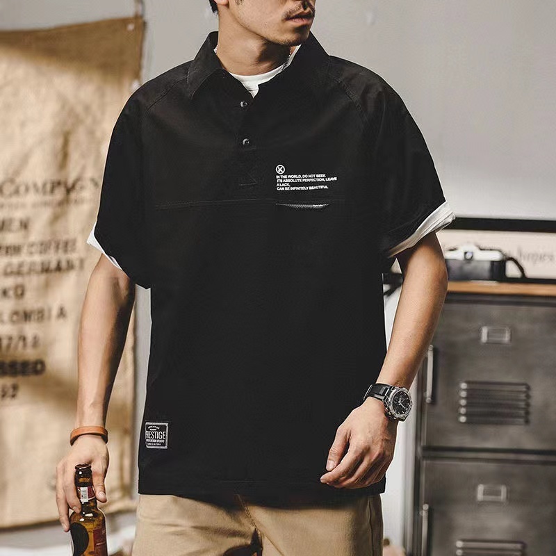 MenS TShirt American Retro Loose Summer Short Sleeves Work Shirt Collar Half Sleeve Clothes Printing Man 220607