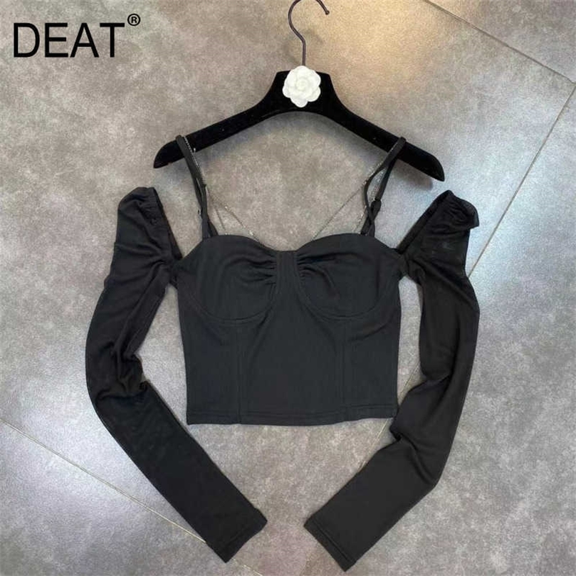 DEAT Spring Arrivals Long Puff Sleeve Chain Strip Slash Neck Black Sexy Blouse Women Top ML505 210709
DEAT Spring Arrivals Long Puff Sleeve Chain Strip Slash Neck Black Sexy Blouse Women Top ML505 210709