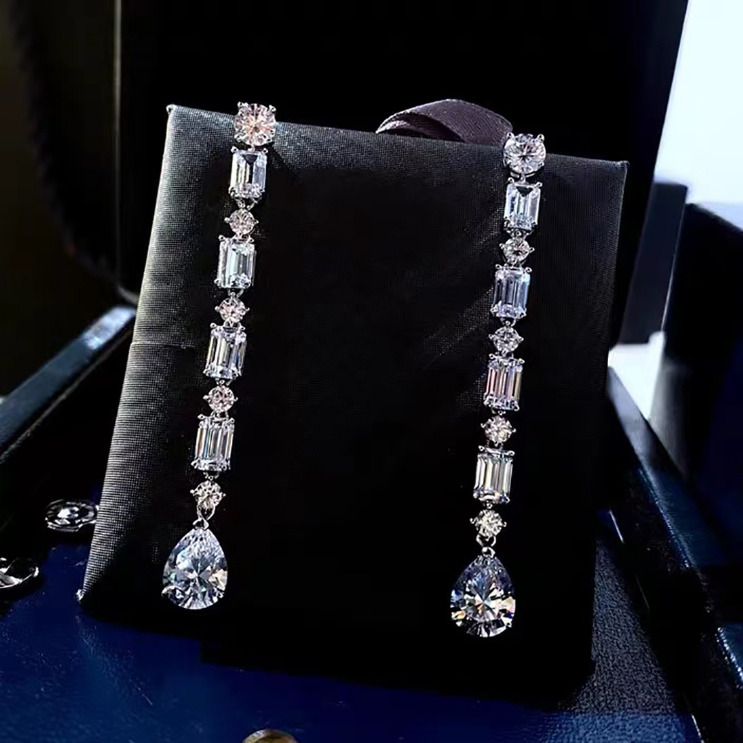 Choucong Top Sell Water Long Drop Diamond Dangle Earring 925 sterling silver Wedding Drop Earrings for Women Bridal Promise Engagement Party Jewelry G