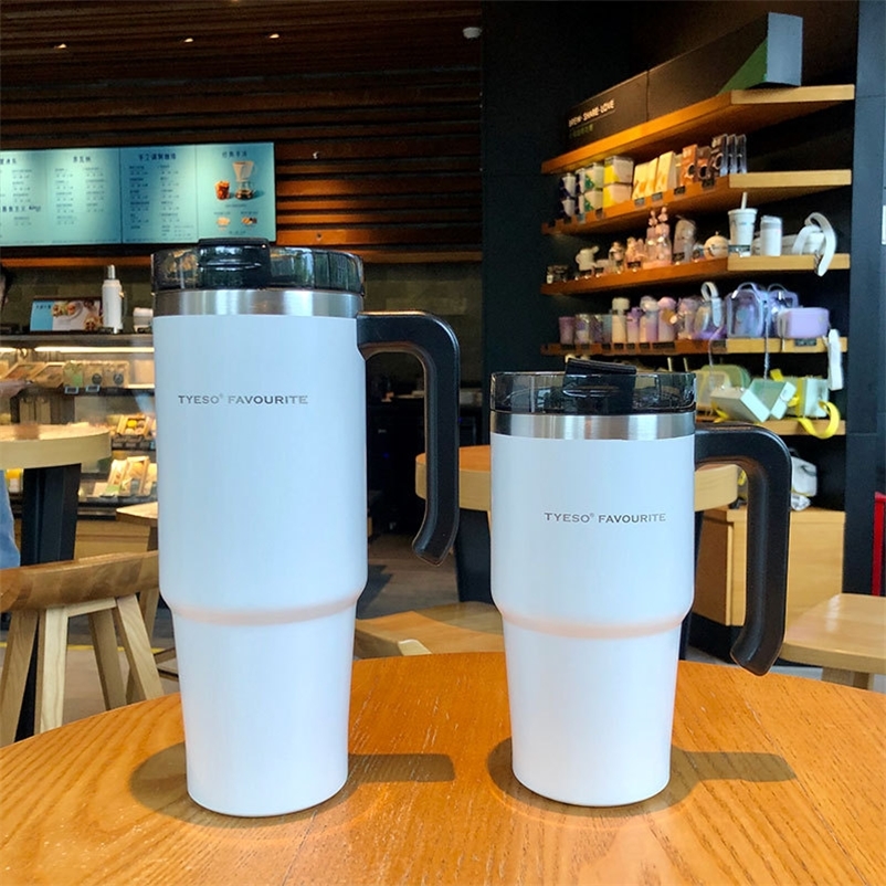 High Capacity 304Stainless Steel Coffee Cup Thermos Mug With Handle Car Vacuum Flask Travel Insulated Water Bottle Cups 220509