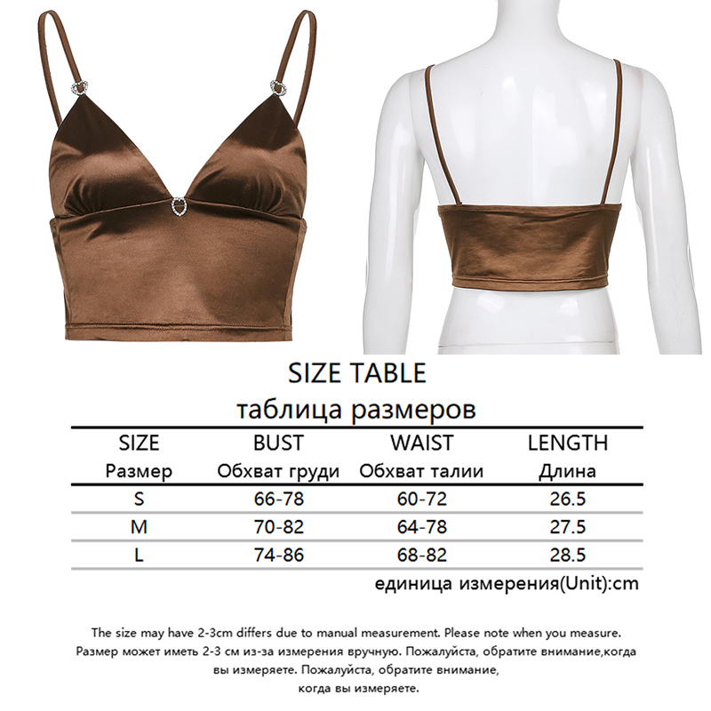 Brown Satin 90s Summer Sexy Top With Thin Strap Backless Fashion Trend Blue V Neck Sleeveless Pink Crop Cami Party Club 220325