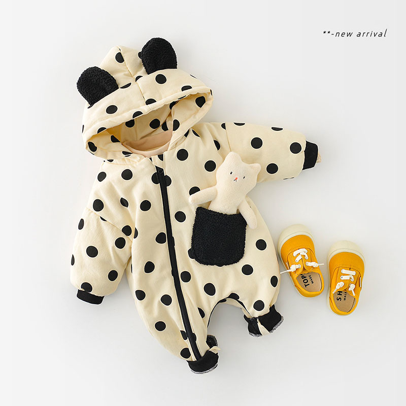 MILANCEL Winter Baby Clothes Fleece Baby Rompers Toddler Girls Jumpsuits Boys Hooded Climb Suits 220426