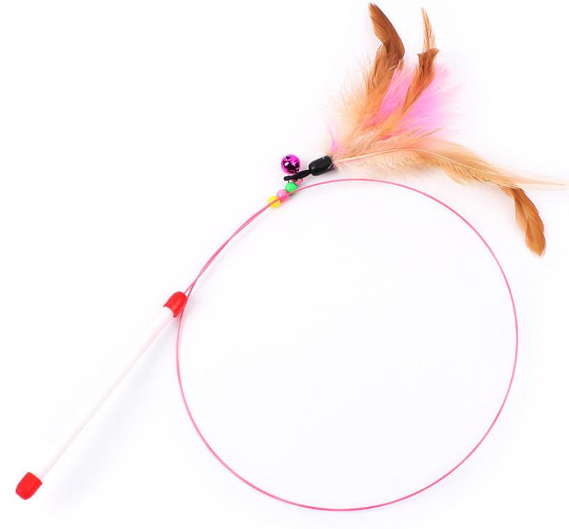Cat Feather Wand Toy Steel Wire Bell Interactive Pet Kitty KittenTraining Exerciser Teaser Stick Replacement Heads