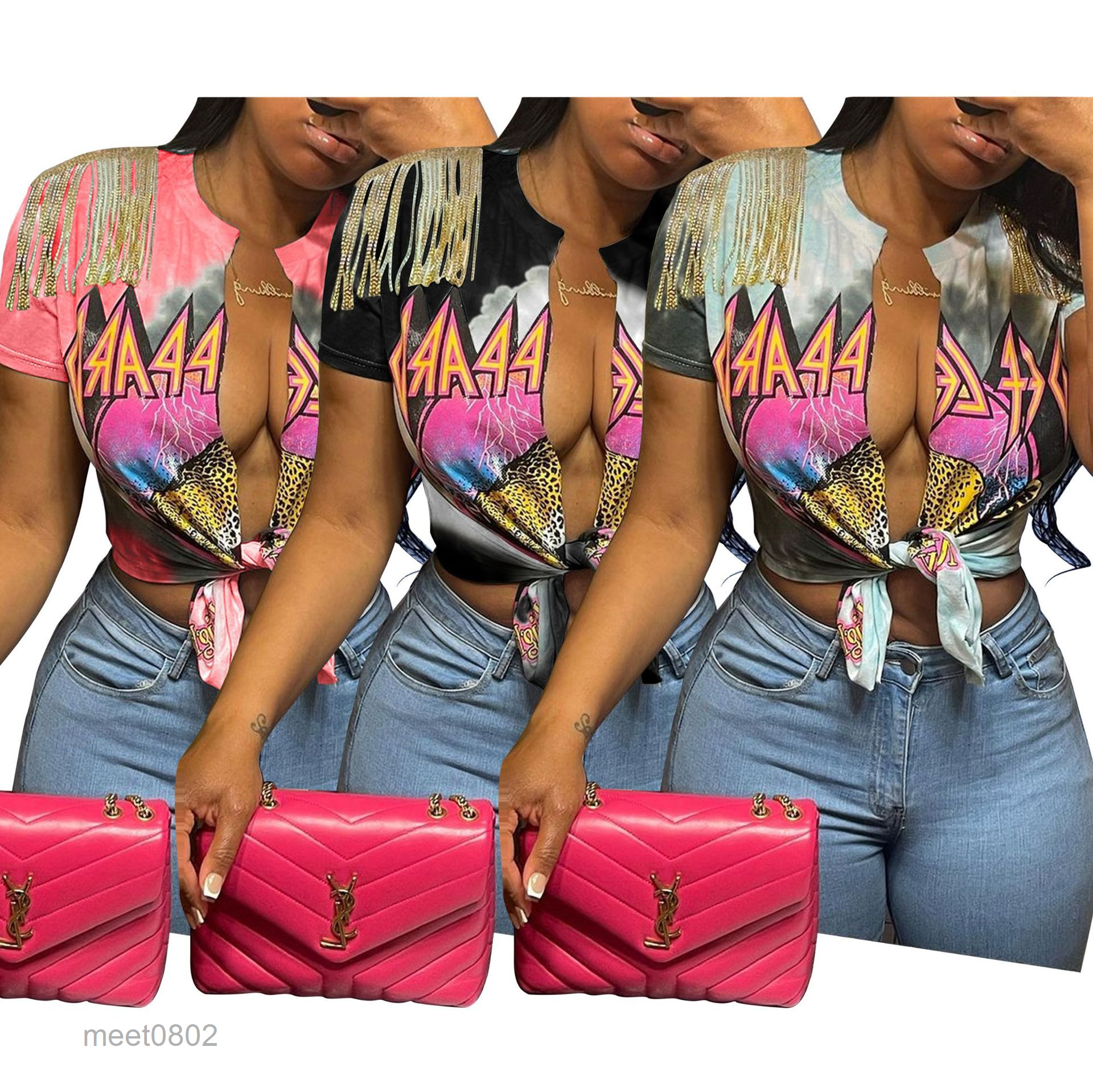 2022 new Summer Womens T Shirts Designer Casual Split Tassel Tops Tees Sexy Letter Print Short Sleeve T-shirt cy99, Black
2022 new Summer Womens T Shirts Designer Casual Split Tassel Tops Tees Sexy Letter Print Short Sleeve T-shirt cy99, Black