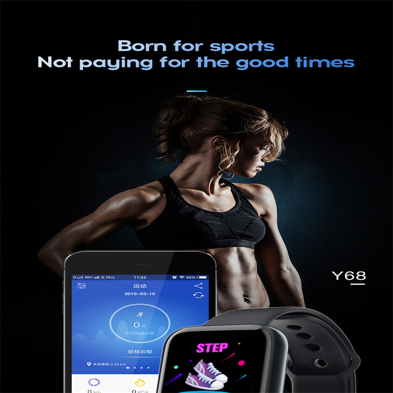 Y68 Smart Wristbands Watch Heart Rate Blood Pressure Blood Oxygen Monitoring Multi-Function Wristband Reminder Sleep Monitorings