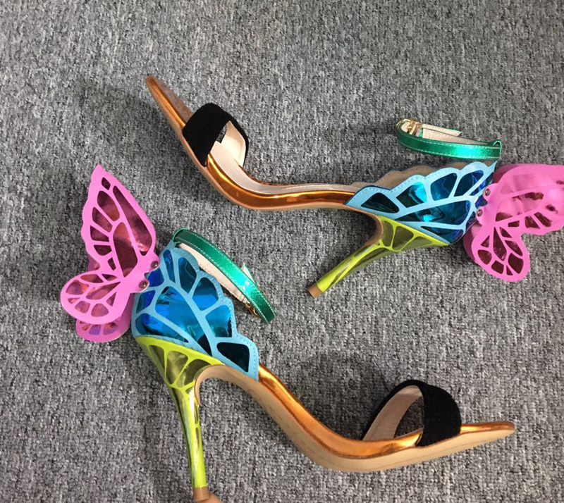 Designer Shoes Women Luxury Buty Damskie Butterfly Heels Sandals Metallic Leather High Heel Dress Wedding 220328