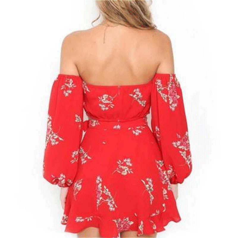 Two Piece Set Women Summer Autumn Floral Bohemian Off Shoulder Puff Sleeve Crop Tops Ruffle Mini Skirts 2Pcs Set Female 220602