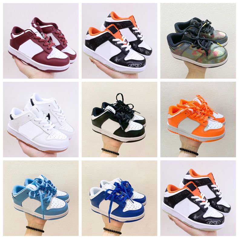 Classic Kids Designer Athletic Outdoor Skateboard Shoes Round Toe Orange Dairy Cowlack White Coast Breathable Genuine Leather Unisex Toddler Sports Trainer 25-35, Shoes box