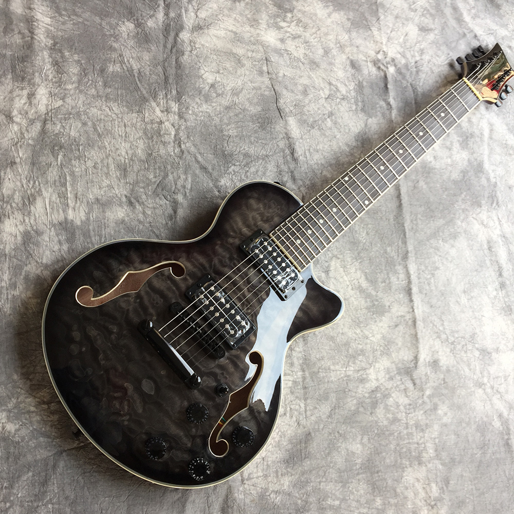 High quality 7 string guitar half-hollow F-hole jazz guitar Rosewood body quilted maple top accept customization
High quality 7 string guitar half-hollow F-hole jazz guitar Rosewood body quilted maple top accept customization