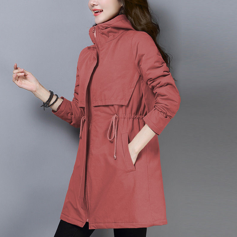 Lining Windbreak Spring Autumn Female Jacket Slim Women Basic Coats MidLong Casual Tops Hooded Black Zipper vintage 220812