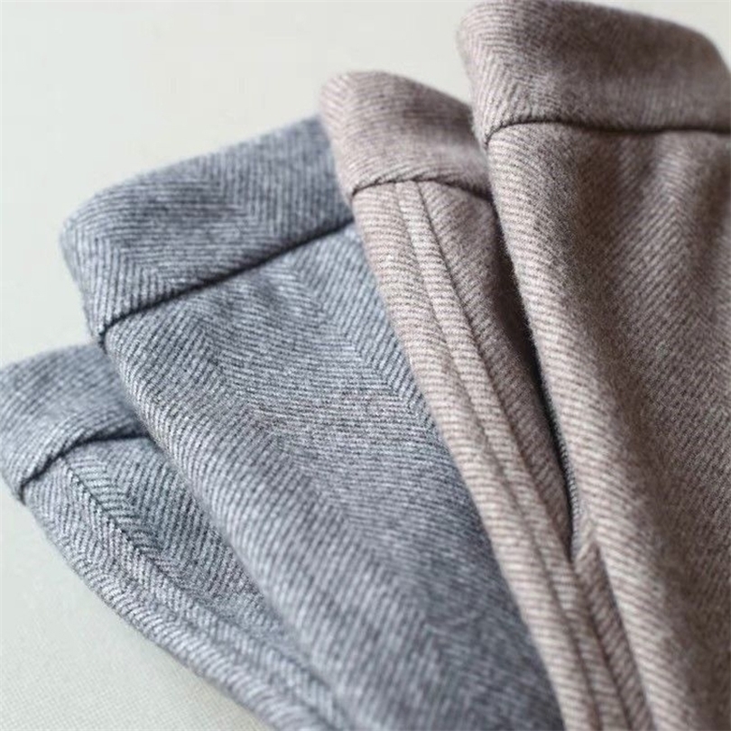 Bella New Autumn Women Solid Elegant Woolen Pants Office Lady Herringbone Loose Pants Female High Waist Leggings 201012