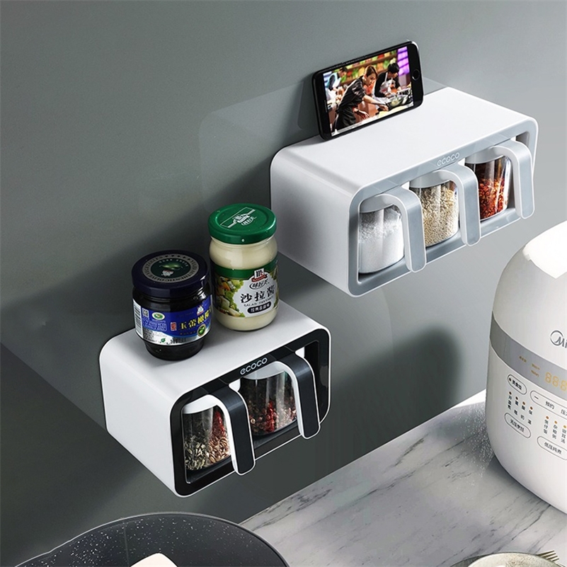 ECOCO Wall Mount Spice Rack Organizer Sugar Bowl Salt Shaker Seasoning Container Kitchen Supplies Storage Set Spice Boxes 220801
ECOCO Wall Mount Spice Rack Organizer Sugar Bowl Salt Shaker Seasoning Container Kitchen Supplies Storage Set Spice Boxes 220801