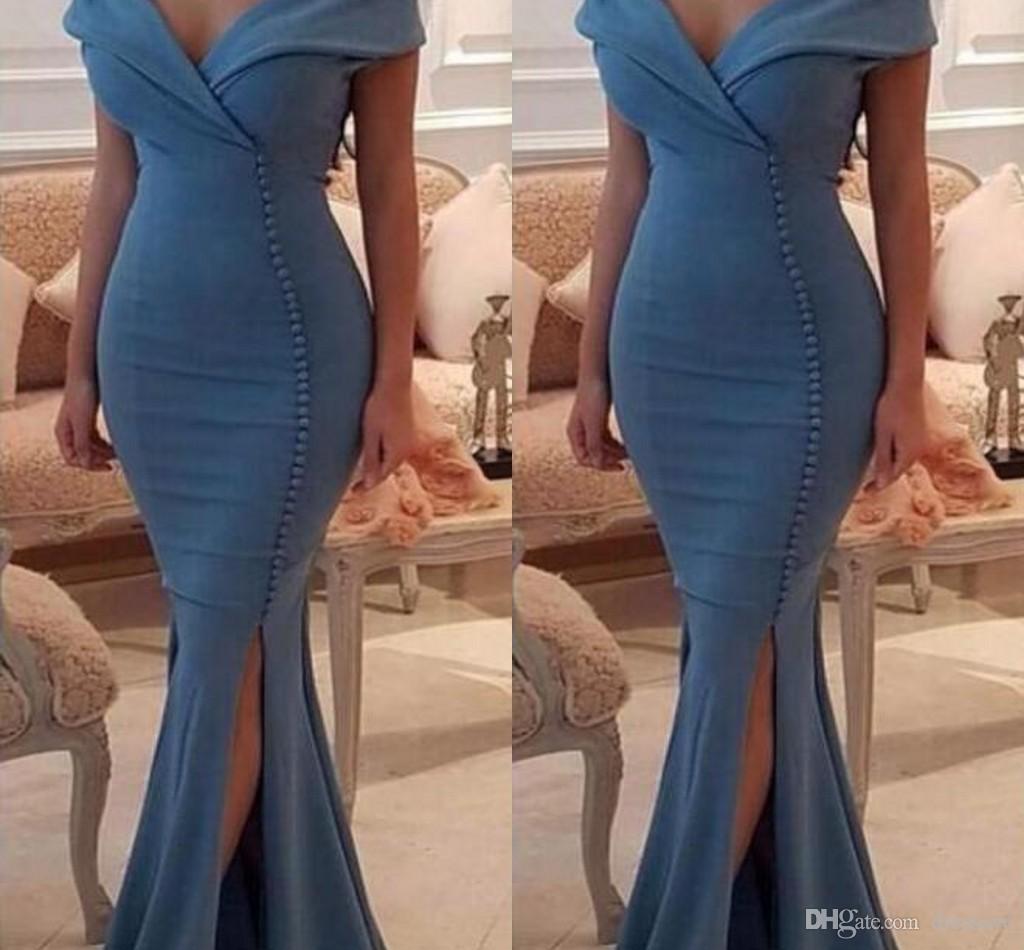 Dark Blue Mermiad Long Prom Dresses Sexy V-Neck With Button High Side Split Formal Evening Party Gowns Cheap New Robe De Soiree
Dark Blue Mermiad Long Prom Dresses Sexy V-Neck With Button High Side Split Formal Evening Party Gowns Cheap New Robe De Soiree