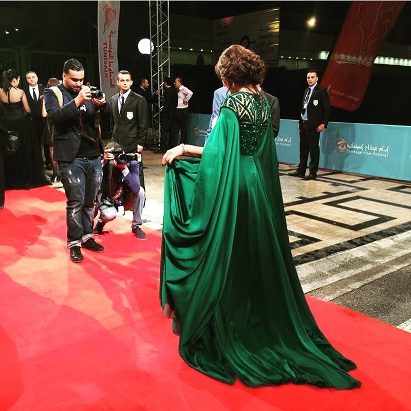 Emerald Green Stain Prom Dresses Luxury Sequined Full Sleeves Party Dress Modest Floor Length Custom Made Evening Gown