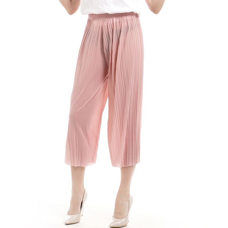 Summer Wide Leg Pants For Women Casual Elastic High Waist Fashion Loose Long Pleated Pant Trousers Femme
