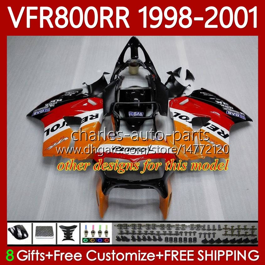 Bodywork For HONDA VFR800RR Interceptor VFR 800RR 800 CC RR Repsol Silvery 98-01 Body 128No.7 800CC VFR-800 VFR800 RR 98 99 00 01 VFR800R 1998 1999 20
