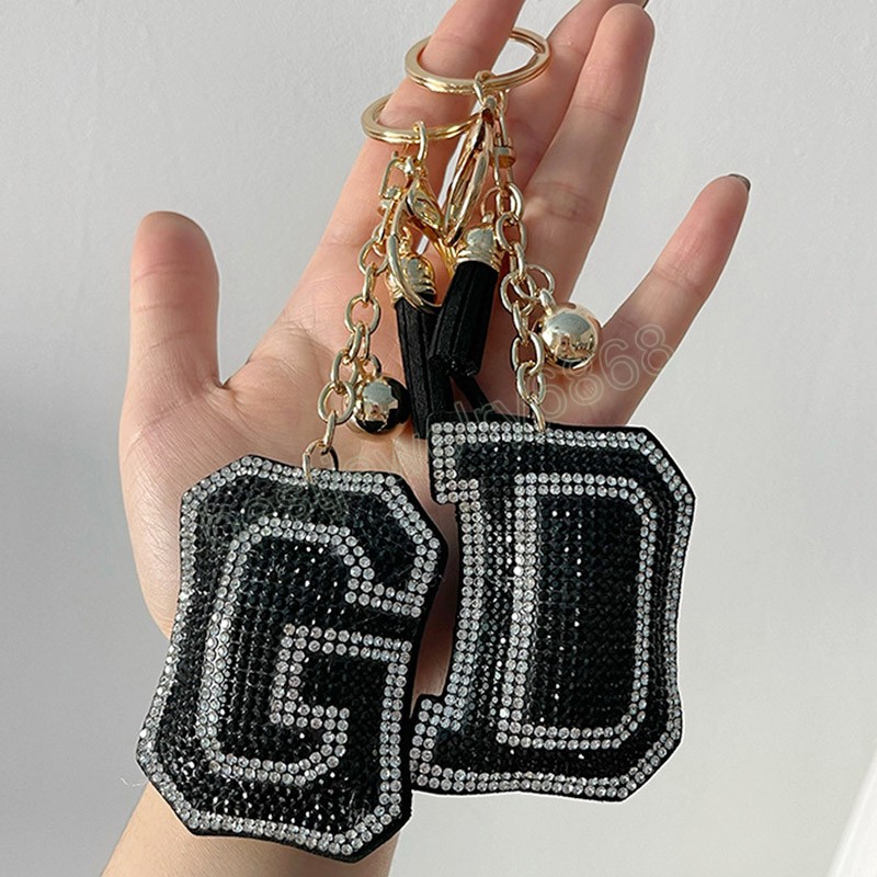 Women Keychain Alphabet Letter Rhinestone Leather Gold Color Keyring Charm Key Chain Accessories Female Car Bag Keyring Holder