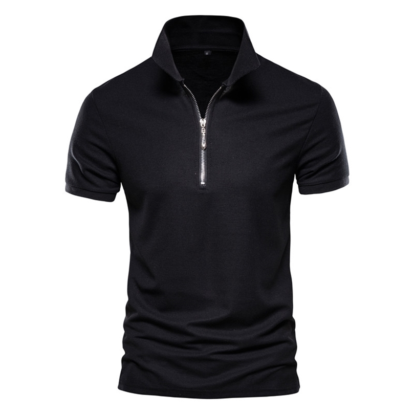Drop Summer Cotton Men Polos Solid Slim Fit Zipper Patchwork Polo Shirt Men Fashion Business Casual Polo Men 210308