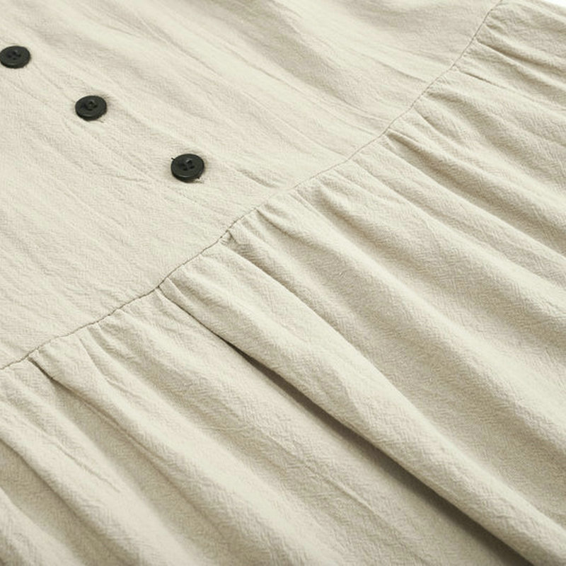 Summer Cotton Linen Midi Dress for Women Plunging Neckline Short Sleeve Long Dresses with Pocket High-Waisted Elegant Skirt