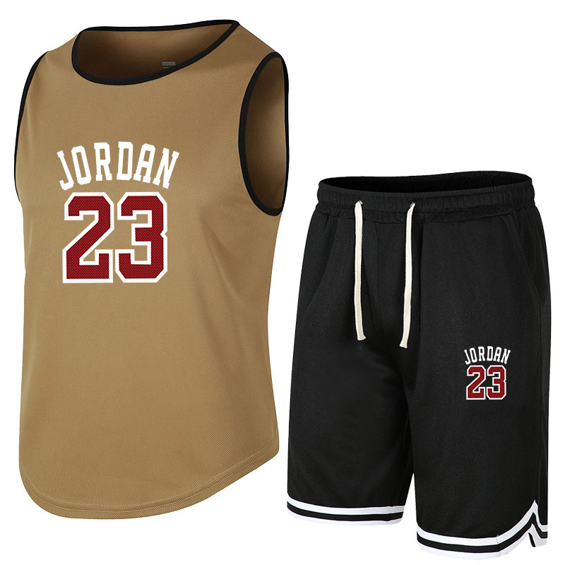 Summer student basketball tracksuit 2-piece men's vest shorts fitness running sleeveless sweat-absorbing men's suit