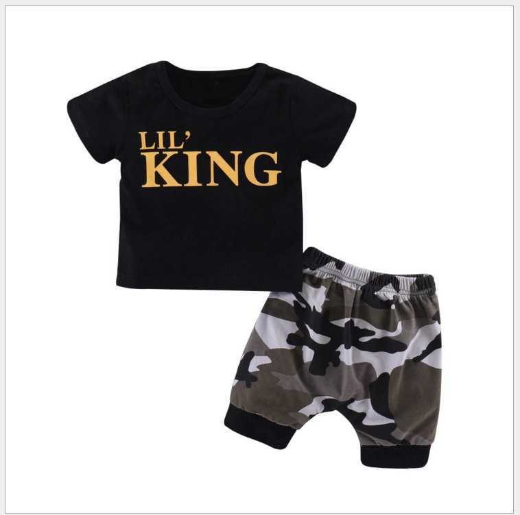 

Boys New Summer Baby Letters Printed Short Sleeve T shirt Camouflage Shorts 2pcs Set Kids Clothing Sets Children Outfits Toddler Suit Retail, As picture
