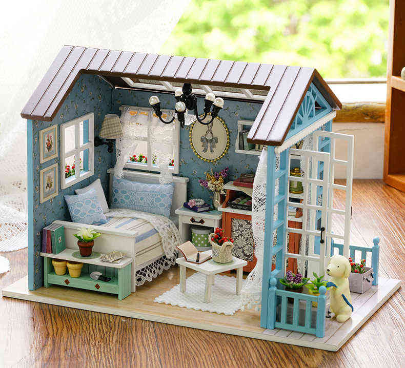 Cutebee DIY Dollhouse Wooden Doll Houses Miniature Building Kit With Furniture LED Lights Toys For Children Birthday Gift