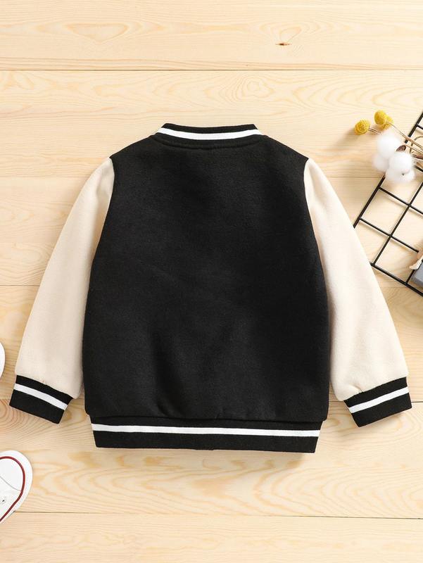 Toddler Boys Color Block Letter Patched Bomber Jacket SHE