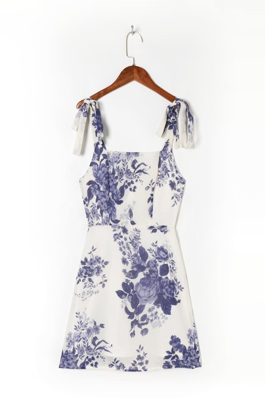 Vintage Blue Purple Flower Plaid Print Women Dress Bandage Tie Bow Strap Sleeveless Mini Dress Sexy Beach Holiday Robe 220511