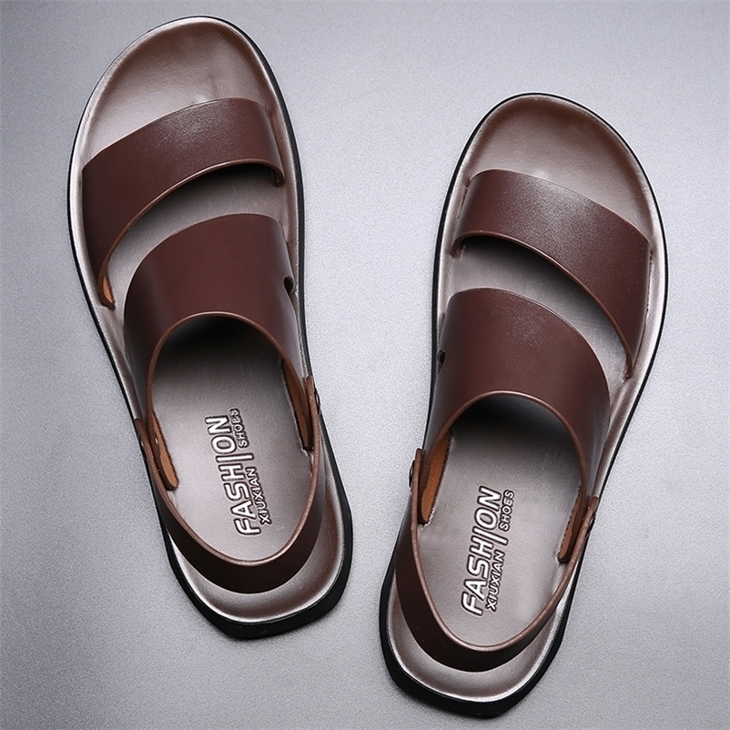 Summer Dress Sandals Leather Fashion Vintage Men Shoes High Quality Soft Comfort Casual Flats Beach Male Slippers 220630