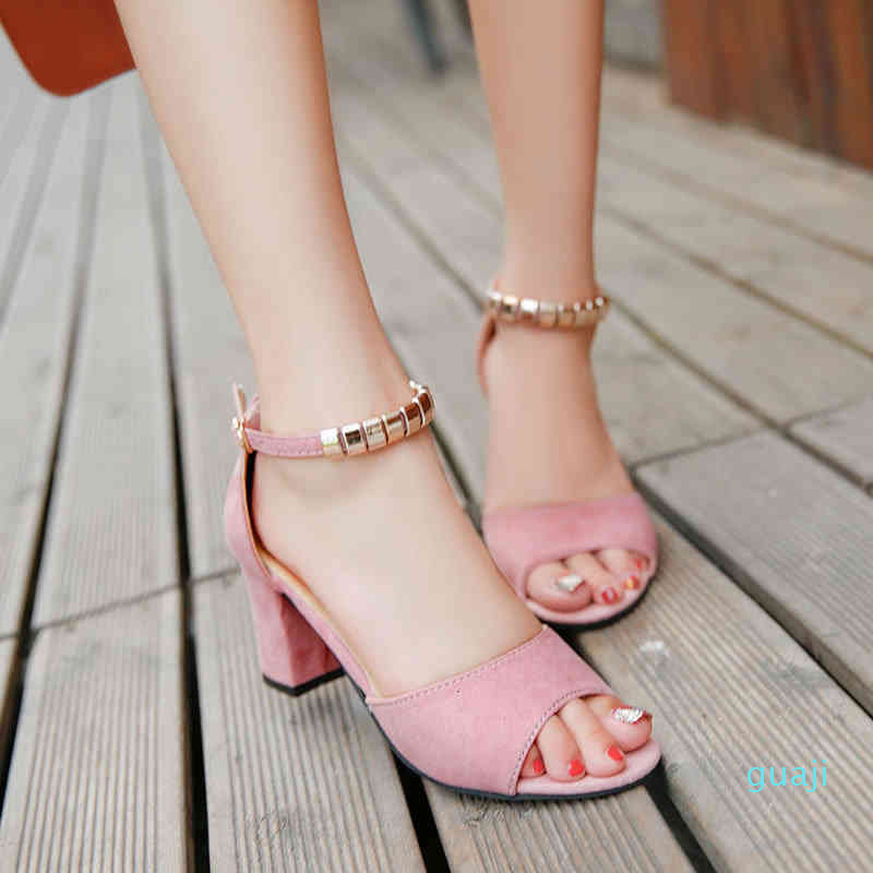 Sandals designer women's summer Korean fashion suede fish mouth open toe Metal Beaded buckle thick heel sandals, Gray
Sandals designer women's summer Korean fashion suede fish mouth open toe Metal Beaded buckle thick heel sandals, Gray