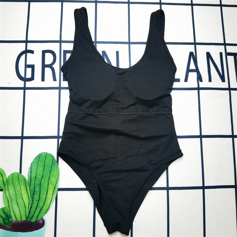 2025--Fashion Black Swimwear Women Swimsuits Bikini set One-Piece With Gold Waistband Fashion Summer Beach Style Wind For Travel