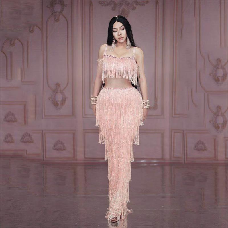 Stage Wear Pink Tassel Sleeveless Long Dress Skirt Frined Rave Outfit Women Nightclub Evening Dresses Drag Queen Costumes XS1365Stage, 1 pc top and skrit
Stage Wear Pink Tassel Sleeveless Long Dress Skirt Frined Rave Outfit Women Nightclub Evening Dresses Drag Queen Costumes XS1365Stage, 1 pc top and skrit