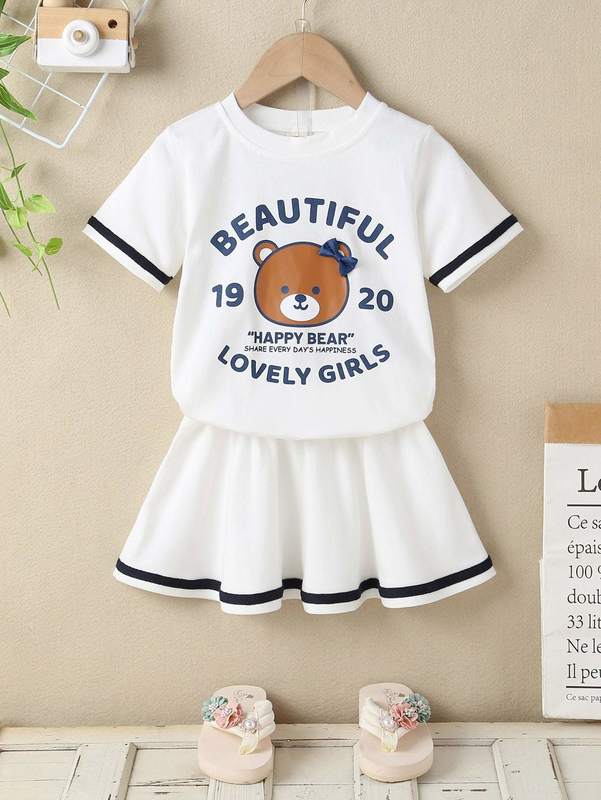 Toddler Girls Cartoon And Letter Graphic Tee & Skirt SHE