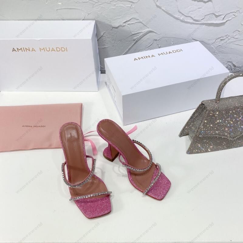 

Luxury Designer Amina Muaddi x AWGE sandals New clear Begum Glass Pvc Crystal Transparent Slingback Sandal Heel Pumps Gilda embellished pansy sandals shoes, Only a shoe box